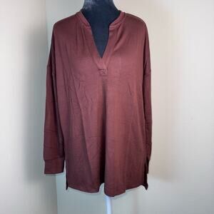 NWT Lou & Grey Nordstrom Burgundy lightweight sweatshirt loungewear Oversized XS